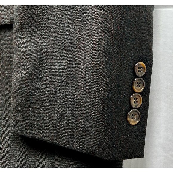 Oscar de la Renta Blazer Jacket Mens 48L Gray Herringbone 100% Wool Classic Fit - Picture 9 of 12
